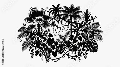 фотографія Tropical jungle illustration with palm trees and foliage.