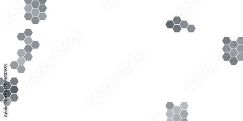 Canvas Print Grey honeycomb hexagon background with abstract clustered cells, soft greyscale mosaic and clean lines, geometric tech design for banner, backdrop and copy space