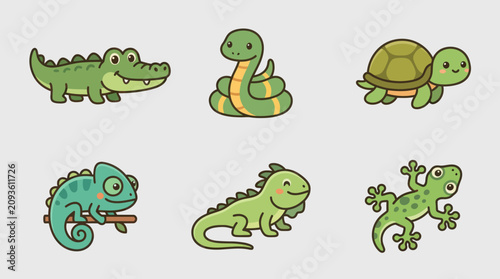 Collection of cute reptiles and amphibians
