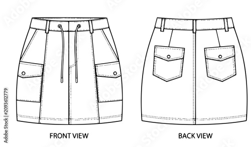 Konstfotografi High Waist Utility Mini Skirt Fashion CAD Vector Mockup Set