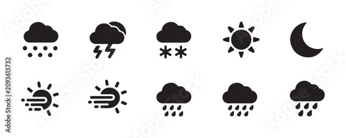 Tableau sur toile Set of ten diverse weather icons featuring rain snow sun moon and storm elements on transparent