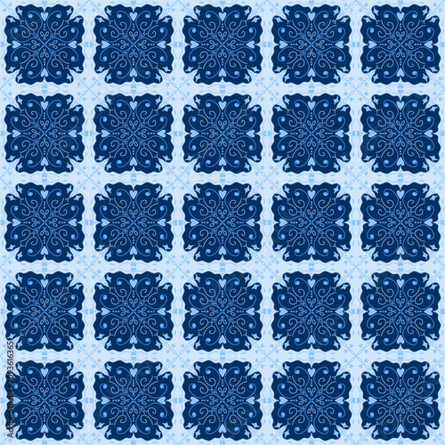 Classic blue and cyan Portuguese azulejo tile seamless pattern