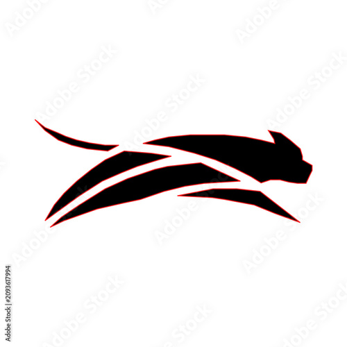 Photography Dynamic and fast-moving black wild cat or cheetah silhouette with a bold red outline