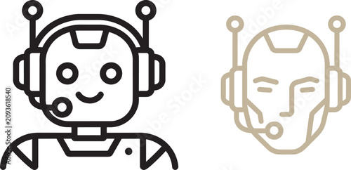 Schilderij op canvas Chatbot and virtual assistant vector icons with robot heads wearing headsets for
