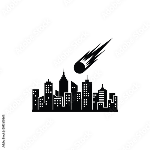 фотографія Meteorite Hitting City Skyline Silhouette.