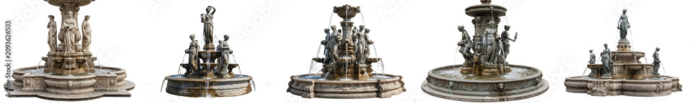 Obraz premium set of Water fountains/Tiered fountain isolated on withe background PNG photo 