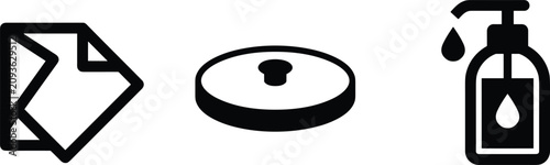 Foto Waste disposal and hygiene product icons isolated on white background black silh