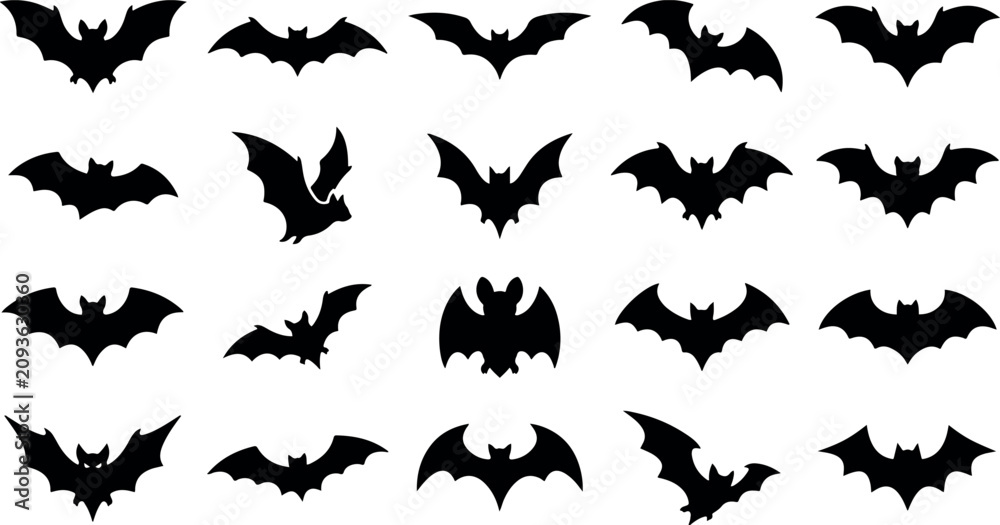 Fototapeta premium Halloween bat silhouette bundle set collection on white background