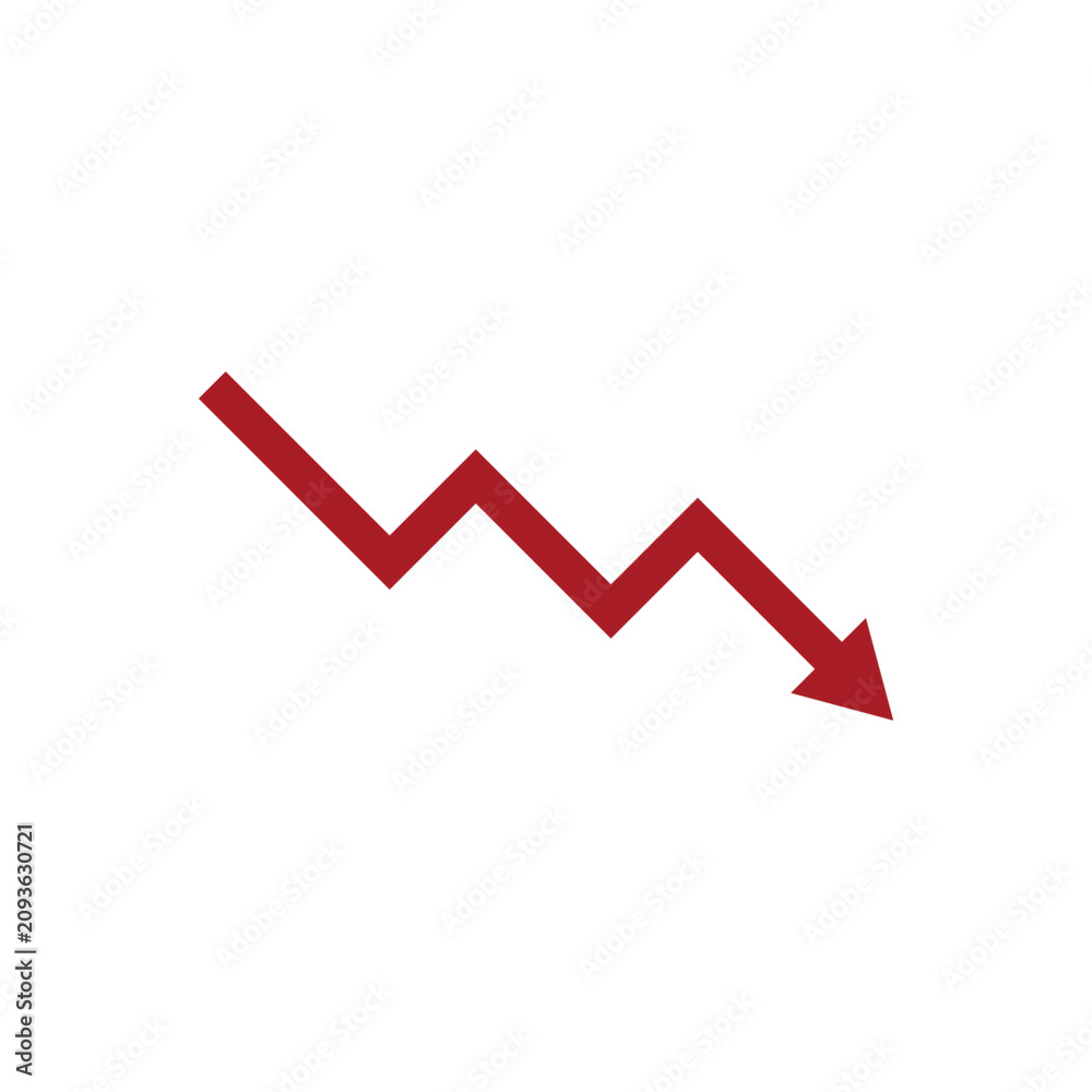 Obraz premium Red downward zigzag arrow vector illustration Vector