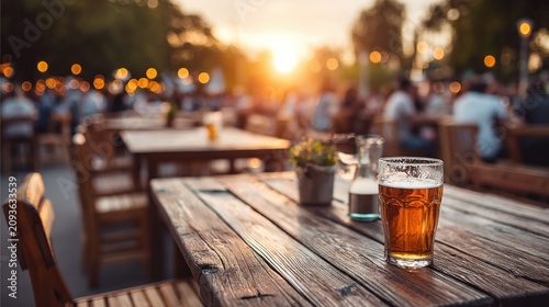 Warm evening glow illuminates outdoor gathering