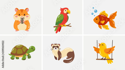 Foto Collection of domesticated animals and pets