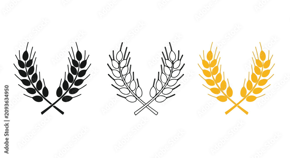 Obraz premium Abstract wheat stalk icons in black gray and gold colors for design and agriculture themes.