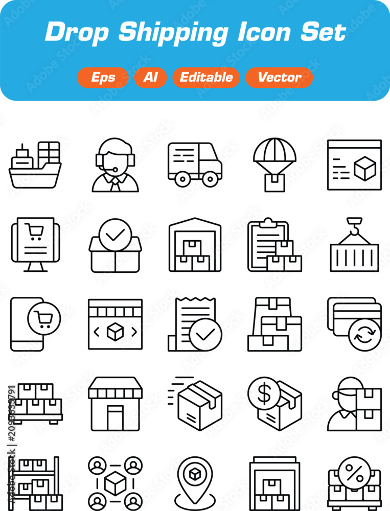 Fototapeta premium Drop Shipping Icon Set - E-commerce and Logistics Vector Graphics