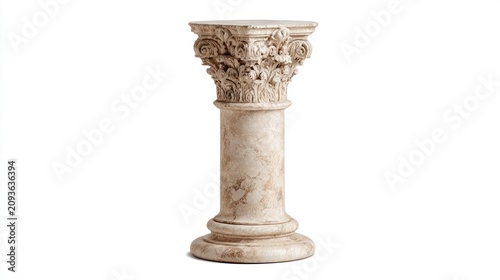 Elegant carved stone column isolated on white background