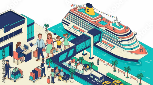 Photography Cruise ship with people on dock.