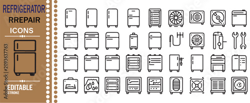 Refrigerator Repair Editable Stroke Outline Icon Set