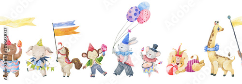 Photography Watercolor circus animals seamless horizontal border