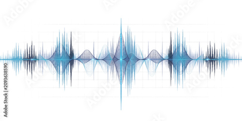 Fotografie Abstract Blue Sound Wave Background with Digital Audio Equalizer Pulse Waveform