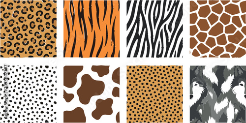 Photography Seamless animal print pattern vector set with safari skins textures including le