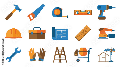 Builder and Carpenter Clipart Pack with Hand Tools and Workshop Icons