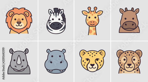 Photography Collection of safari animal faces icons