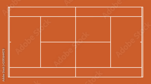 Professional Tennis Clay Court Layout - Top View Illustration