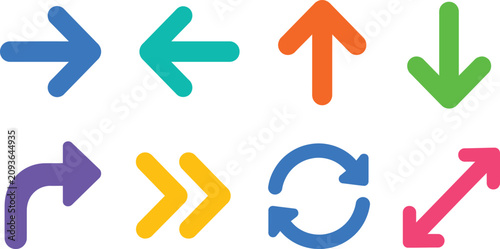 Canvastavla Colorful arrow set with direction and circular icons on a white background