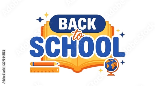 Back to school typography with colorful educational icons and text and, back to school, back to school 2026, back to school typography, back to school text effect	