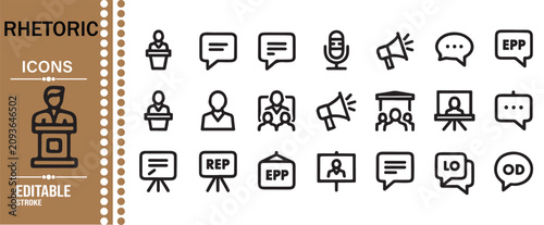 Tableau sur toile Rhetoric Speech and Audience Outline Symbols Set