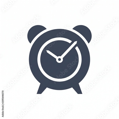 Minimalist alarm clock icon in a dark shade, representing time management, alerts, and wake-up reminders. A clean, simple graphic perfect for scheduling applications and digital interfaces