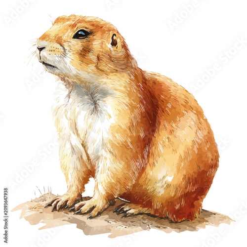 Canvastavla Detailed watercolor painting of Prairie Dog, isolated on white background