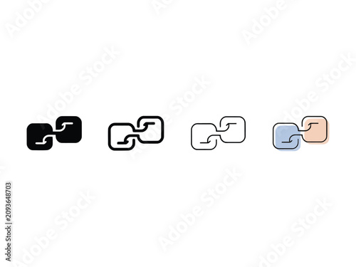 Chain link icons in different colors and styles isolated on white background