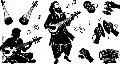 Tableau sur toile Medieval Lute Player Musician Silhouette – Folk Musician, String Instrument, His