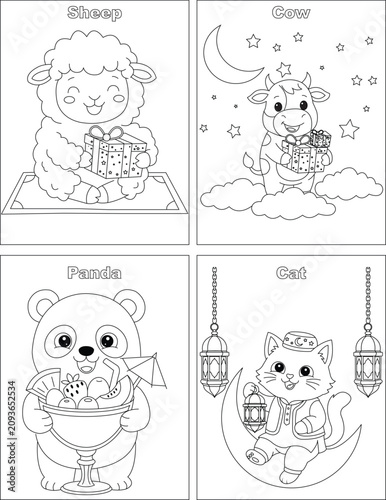 Very Cute Animals Coloring page for kids .4 in one Vector Coloring page package