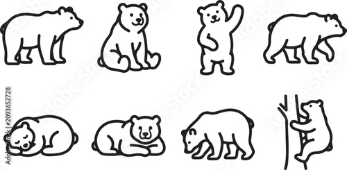 Cartoon polar bears in different fun poses