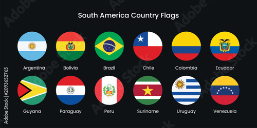 South American country flags collection vector elements