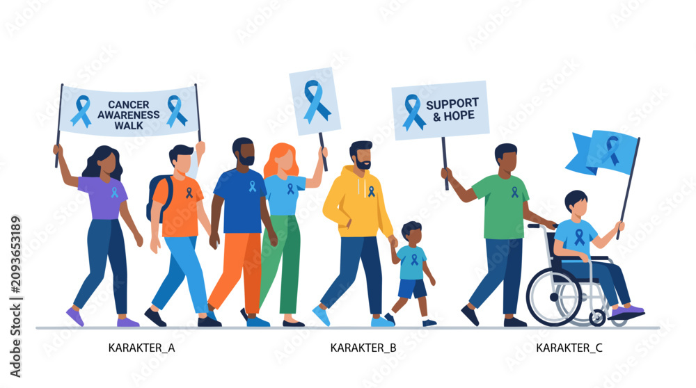 Naklejka premium Diverse group walking together for cancer awareness and support