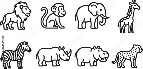 Photography Set of eight cartoon african animals icons