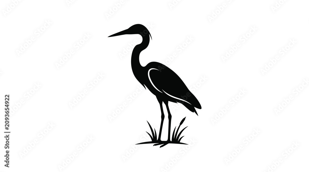 Obraz premium Black Heron Silhouette Against White Background Minimalist Wildlife Illustration