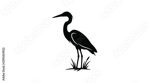 Tableau sur toile Black Heron Silhouette Against White Background Minimalist Wildlife Illustration