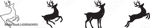 Foto Flying Reindeer Rudolph Icon Set in Different Graphic Design Styles for Christmas UI