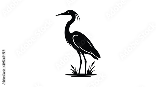 Heron Silhouette Against A White Background Minimalist Wildlife Illustration