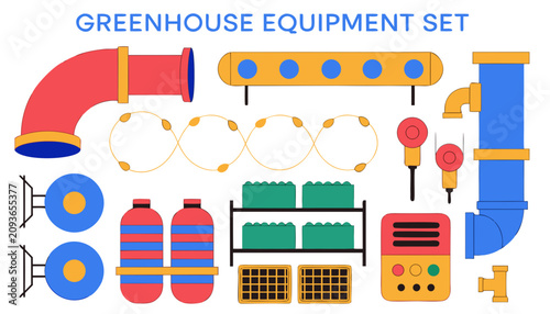 Photos Very beautiful realistic vector illustration of a Greenhouse Equipment Set featu