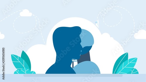 AI technology. Debate. Human and robot conducting discussion on public debates. A human and a robot are talking into a microphone. Artificial intelligence technology. 2d flat animation. Video