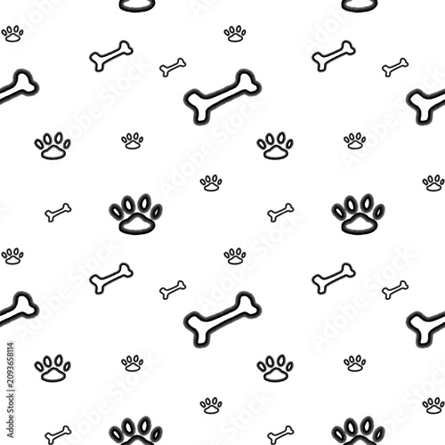Cute dog paw and bone seamless pattern background texture print for fabric or wallpaper.