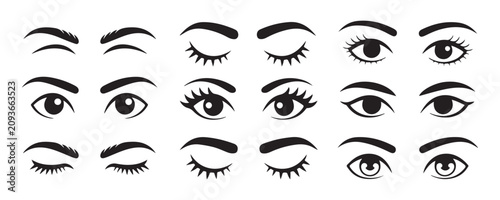 Fotografie Detailed eye pairs with various eyebrow shapes and eyelashes for beauty and makeup design projects