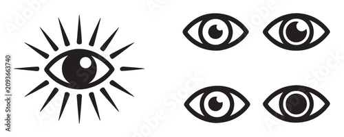 Fotografía Eyes and occult symbol with transparent background, black and white set of design elements for various uses