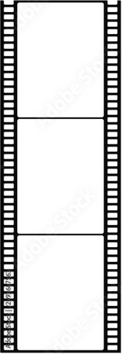 Vertical strip of black film frames isolated on a transparent background