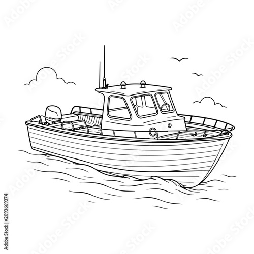 Photos Minimalist Cabin Fishing Boat Line Art Outline