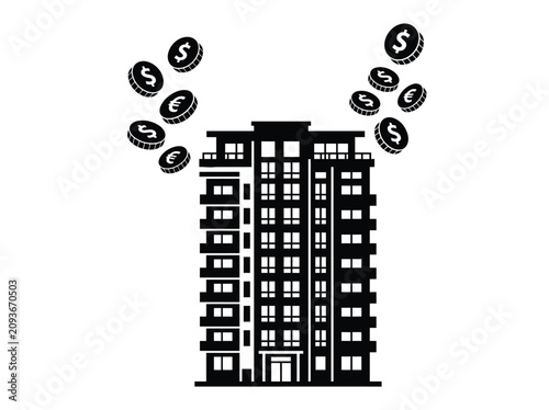 Money Symbols Floating Around Apartment Building